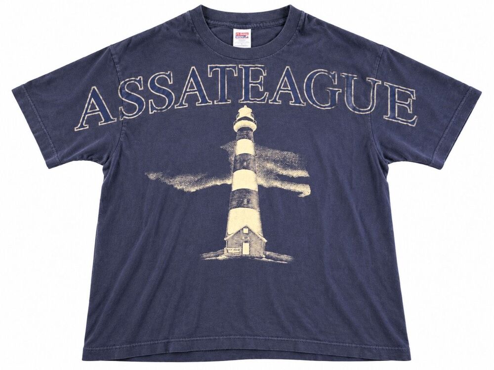 Anvil Vintage Assateague Lighthouse Single Stitch T-Shirt Navy Size XL